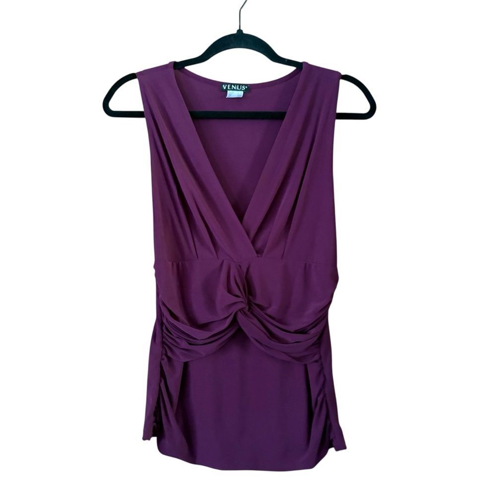 Venus Gathered Ruched V-Neck Purple Tank Top Size Medium